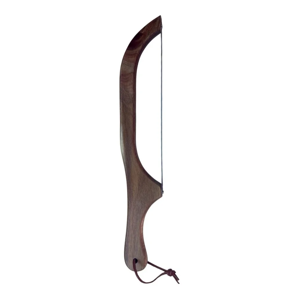 5 STAR MOON Fiddle Bow Bread Knife NEW Acacia Wood Serrated Blade Leather Strap